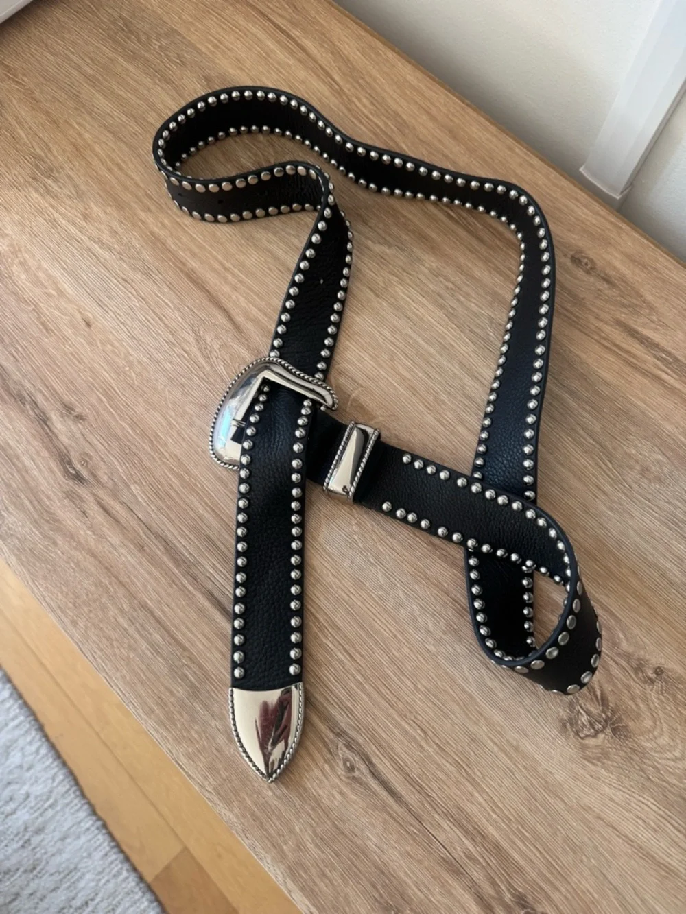 B-Low the Belt Black Studded Western-Style Leather Belt with Silver Buckle - Picture 3 of 6